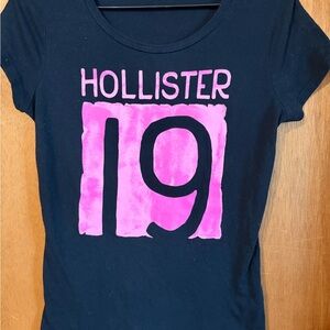 Hollister Navy Tee with Pink Graphic